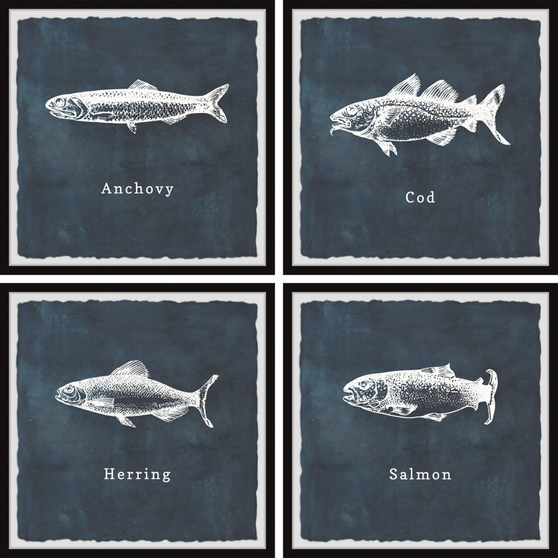 Towcester Herring And Salmon by Marmont Hill - 4 Piece Print Set, 81cm H x 81cm W x 3.81cm D
