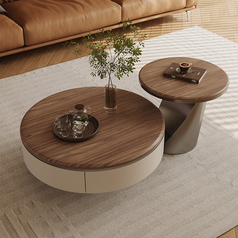 Simple modern round walnut tea table
