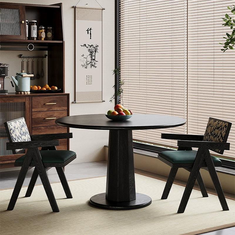 Table de salle à manger ronde noire en bois massif, H 29,53 po x L 43,31 po x l 43,31 po