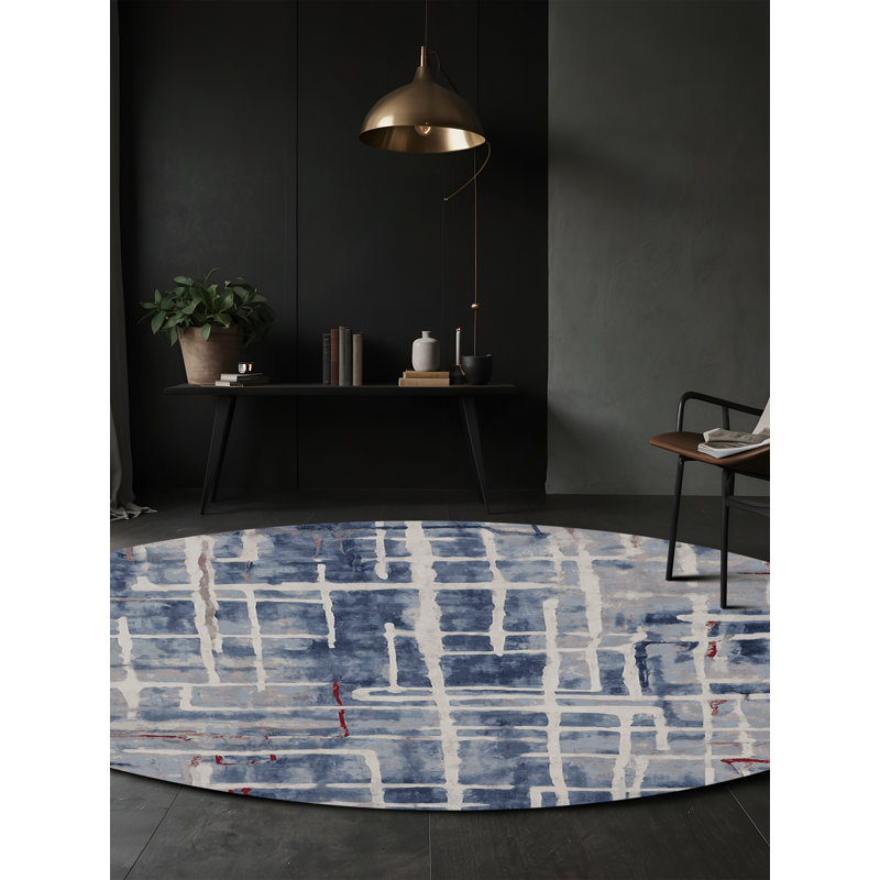 Tapis gris lavable à la machine, Rond 7 pi