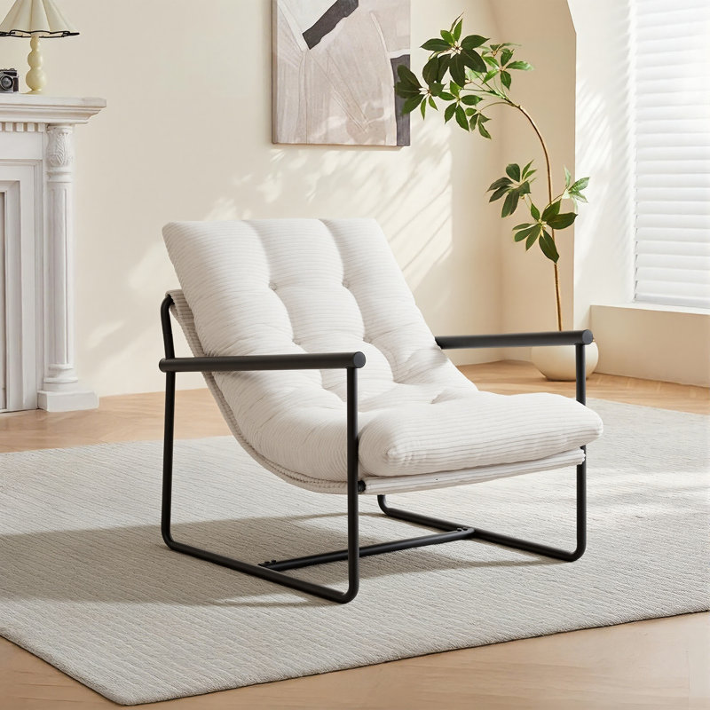 Chaise d'appoint moderne en velours côtelé avec structure en métal, Blanc
