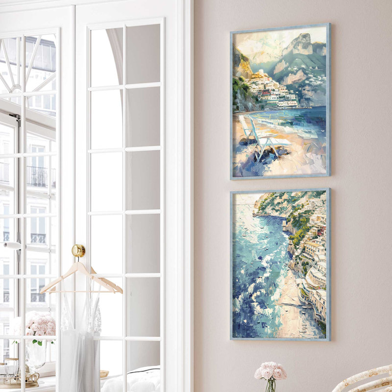 " Positano Beachfront Serenade " by Azure Artisanal Studio 2 - Pieces, Electric Sky, 11" H x 18" W x 1.375" D