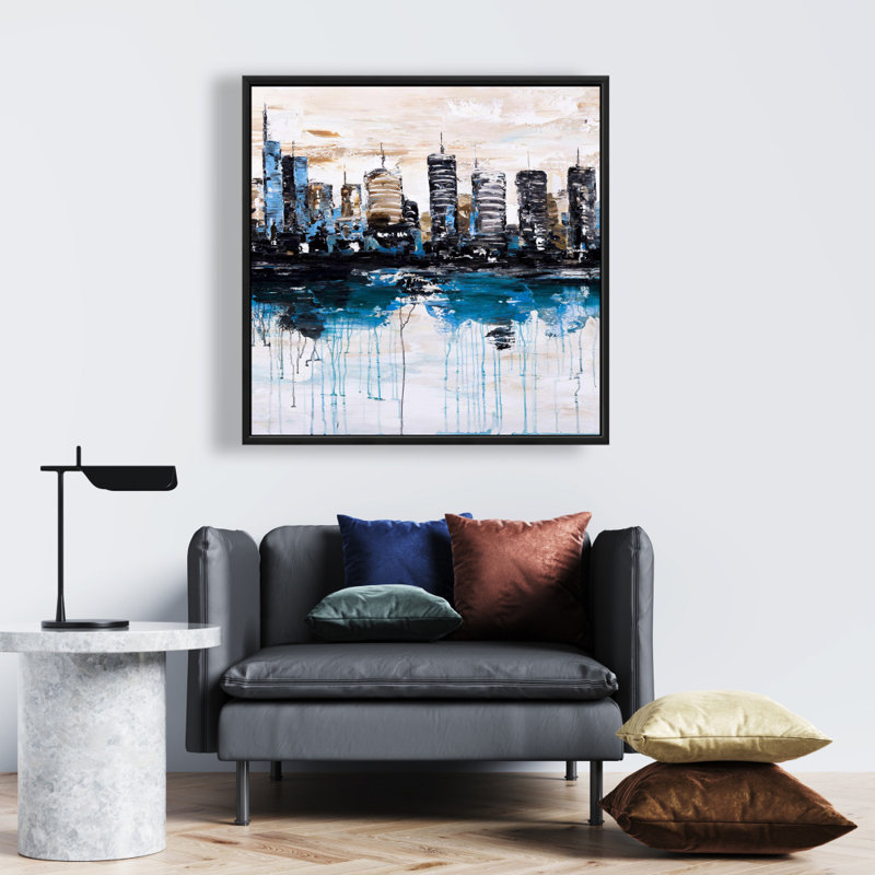 "Ville abstraite avec reflet sur l'eau"