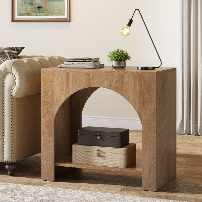 Table de bout Farmhouse avec tablette de rangement pour le salon, Brun, 1