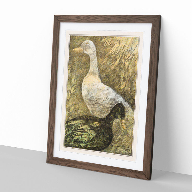 Two Standing Ducks by Theo Van Hoytema - Picture Frame Painting, Walnut Framed, 36cm H x 27cm W x 2cm D