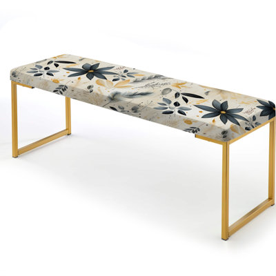Grey And Beige Urban Ferns Soft Color - Floral Upholstered Gold Bench