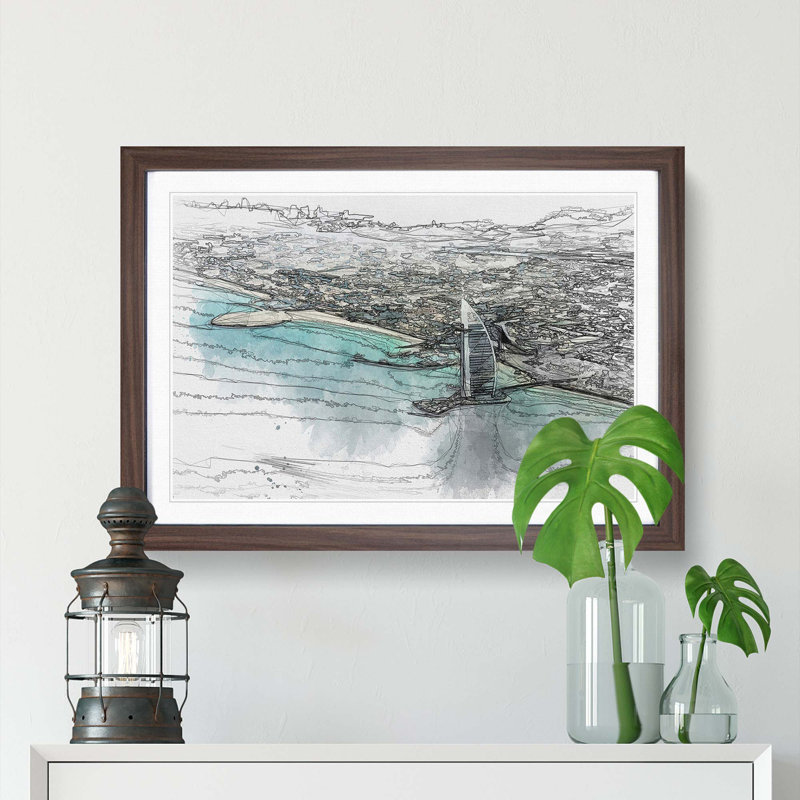 Burj Al Arab Hotel Dubai Skyline in Abstract - Picture Frame Graphic Art Print, 36cm H x 48cm W x 2cm D, Walnut Framed