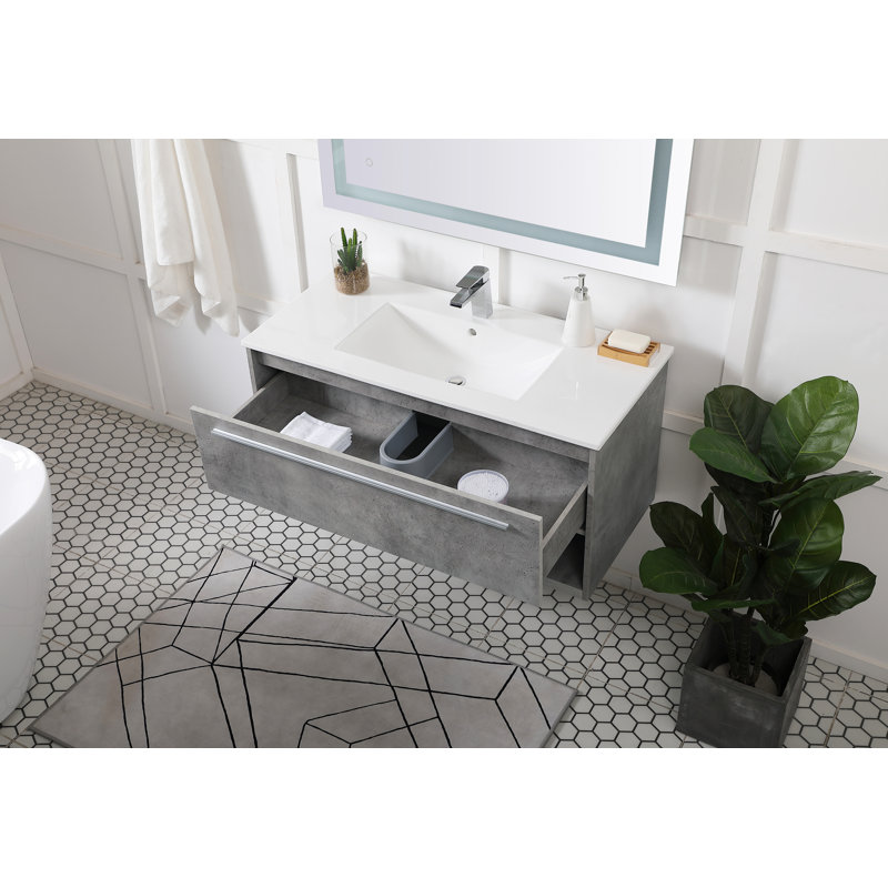 Ensemble de meuble-lavabo mural simple 40 po Kasper, Gris béton