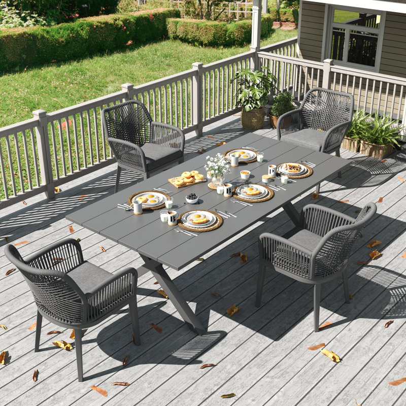 5 Pieces Outdoor Dining Set With Rectangular Dining Table And 4 Chairs, Dark Gray, Gray, 4
