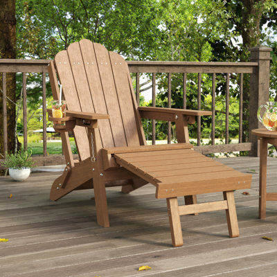 Folding Adirondack Chair with Retractable Ottoman, 3-Postion Adjustable Outdoor Chair, Easy Assembly & Ergonomic Back Support for Patio