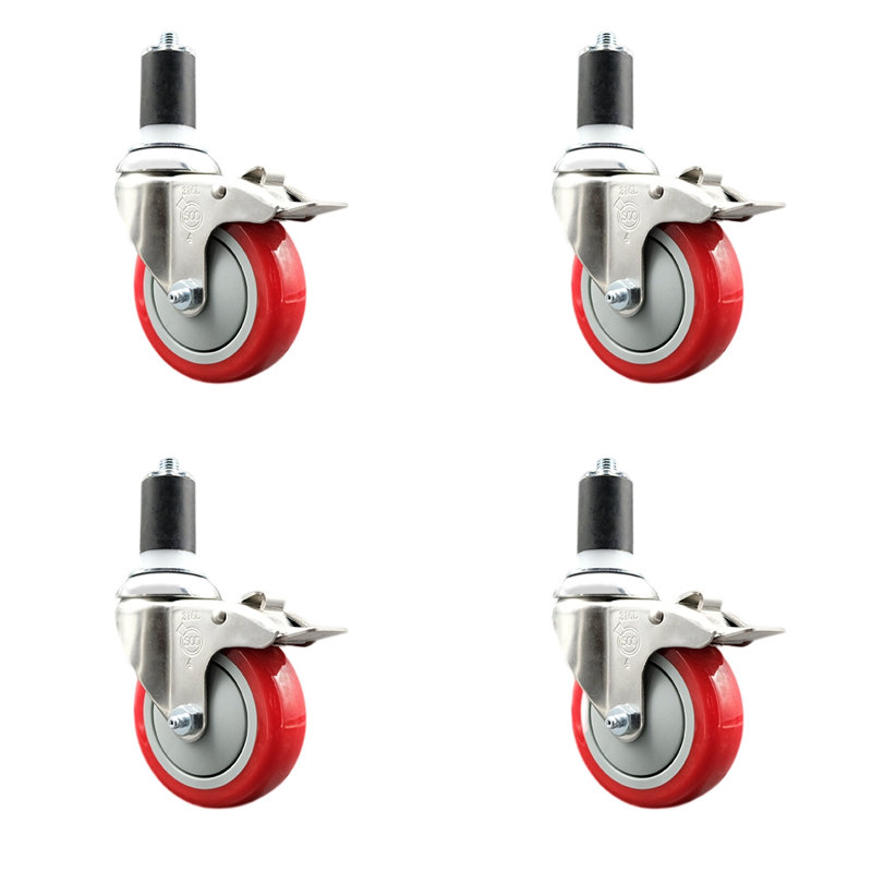 Jeu de roulettes extensibles en poly, H 4 po x l 4 po, Rouge