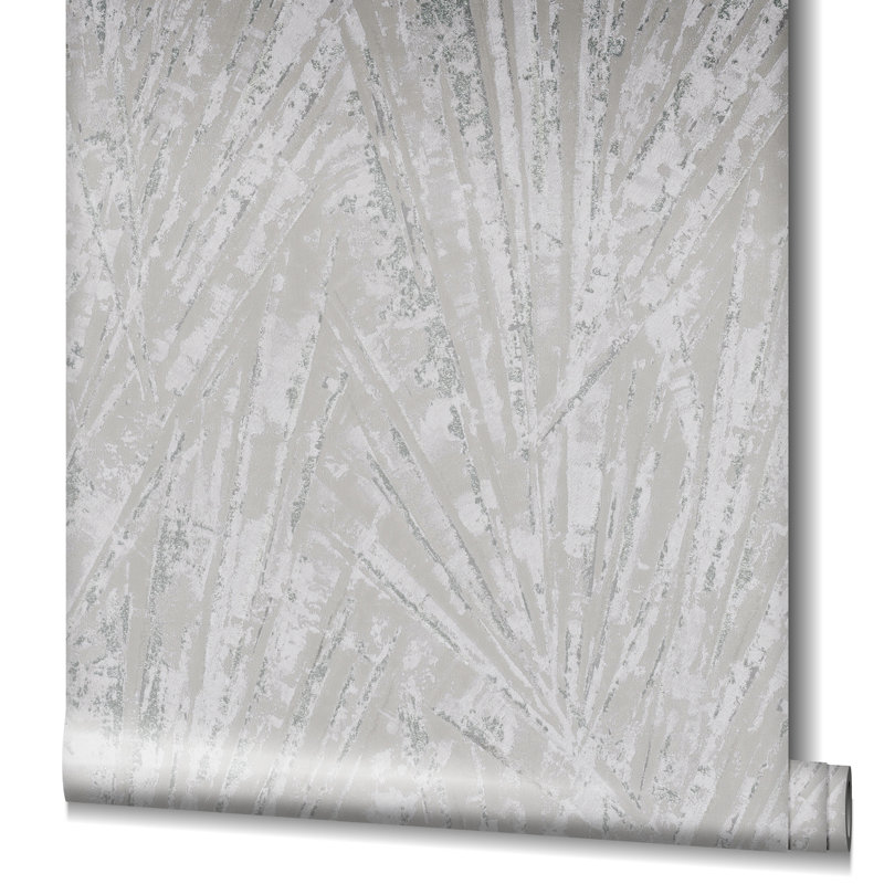 Air Collection Fan Palm Textured Wallpaper Roll, Silver