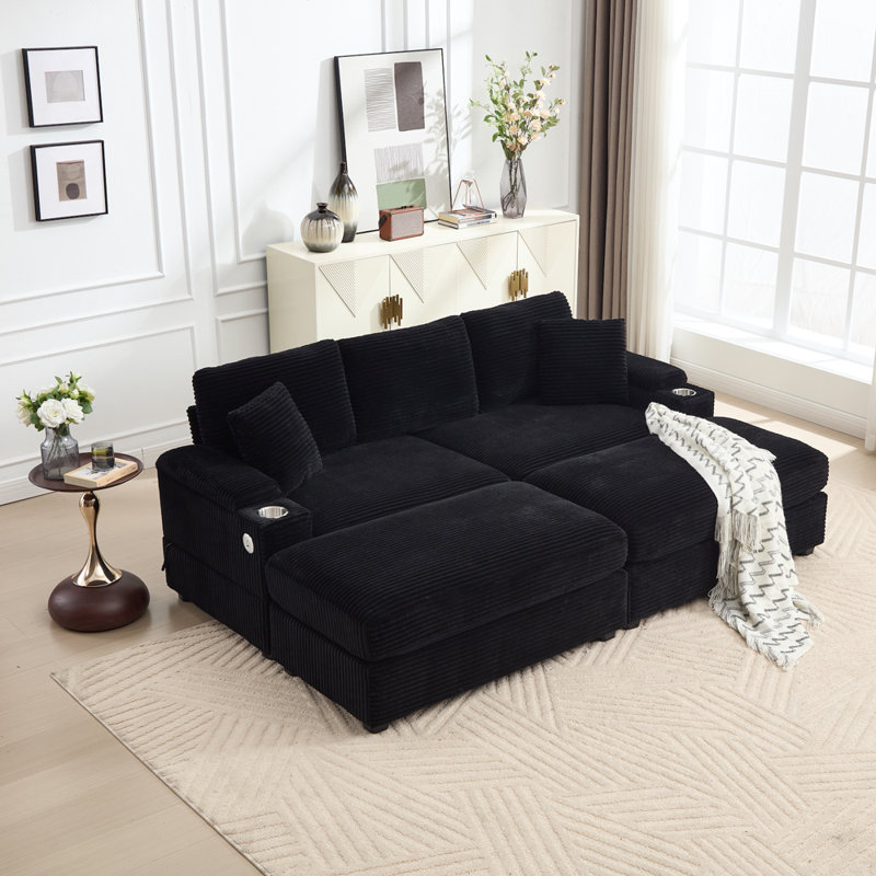 Canapé 86,61 "rembourré avec repose-pieds, Noir