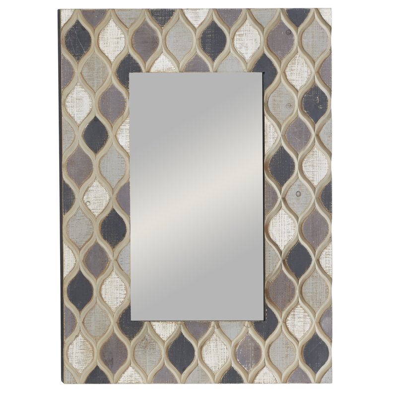 Miroir mural en bois beige avec motif de losanges