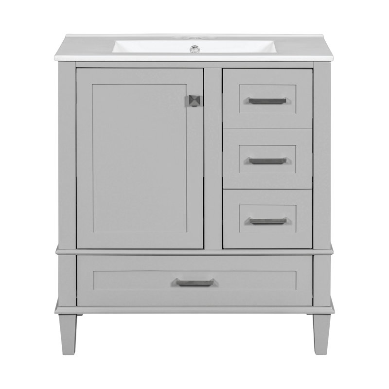 Ensemble de meuble-lavabo moderne avec lavabo 30 po, meuble-lavabo moderne avec porte à fermeture douce et 3 tiroirs, structure en bois massif