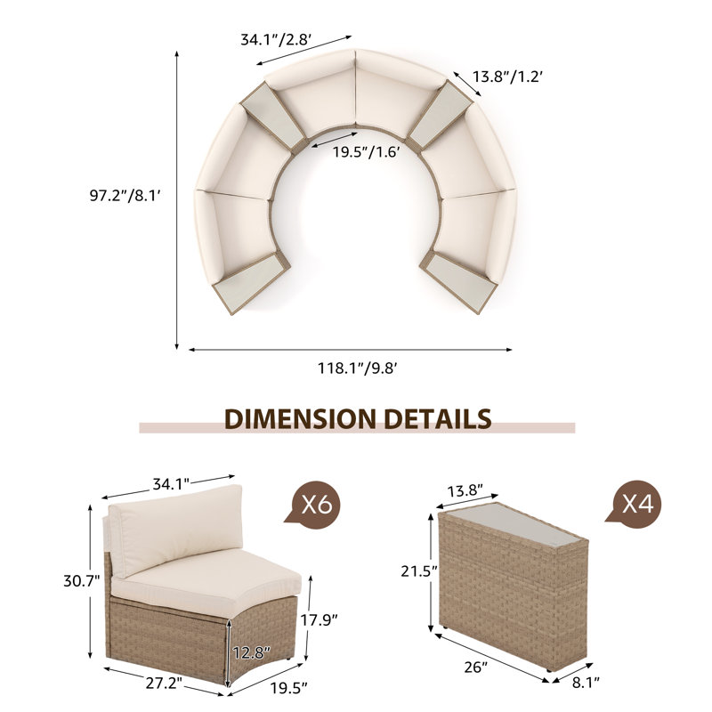 6 - Person Seating Group With Cushions, Beige Frame/Beige Cushion
