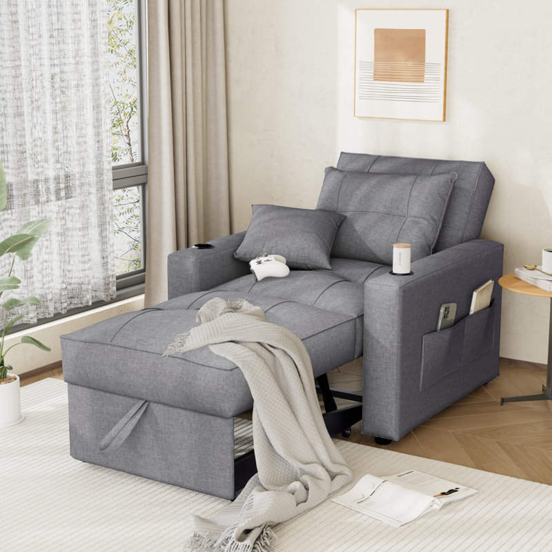  Canapé-lit rembourré réglable 3-en-1 avec poches de rangement et 2 coussins décoratifs doux - causeuse convertible compacte de 36,81 po pour les petits espaces