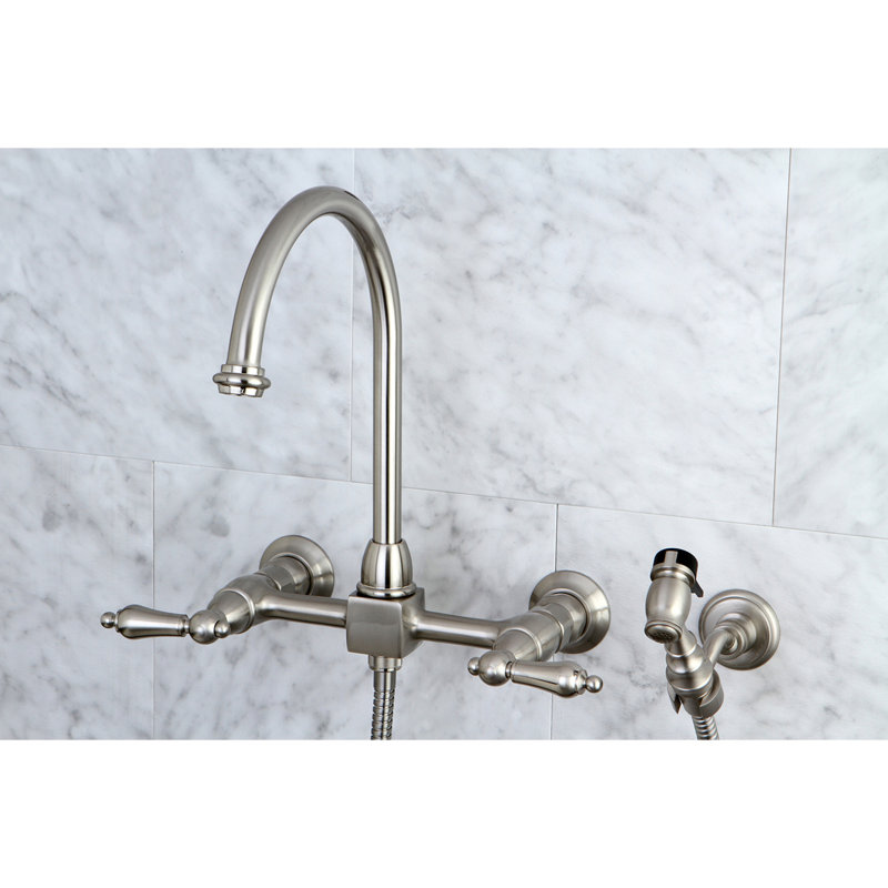 Robinet de cuisine à poignée double avec jet latéral Restoration, Nickel brossé