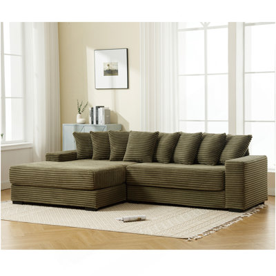 Oversized Two-Piece Couches, L Shaped Sofa, Left Chaise Daybed,With Armrests,Eight Throw Pillows,Corner Sofa,Easy To Assemble, Green