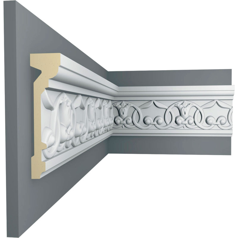 4"H x 1"P x 94 1/2"L, (4 3/4" Repeat), Versailles Flower Blossom Chair Rail (8-Pack)