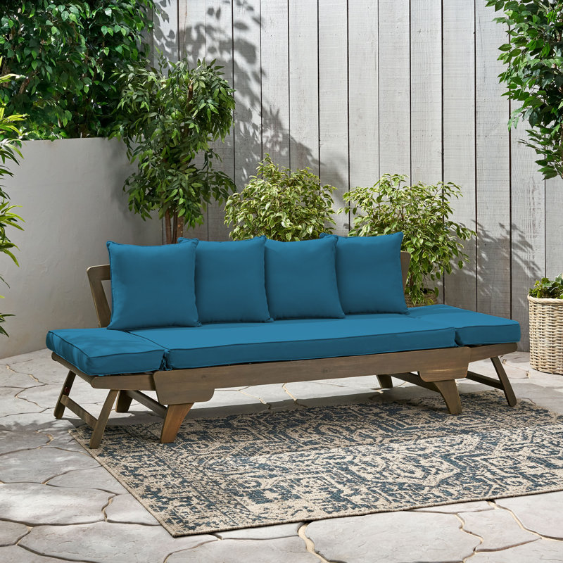 Lit de jour d'extérieur avec coussins Lauire, Coussin bleu sarcelle foncé / structure grise