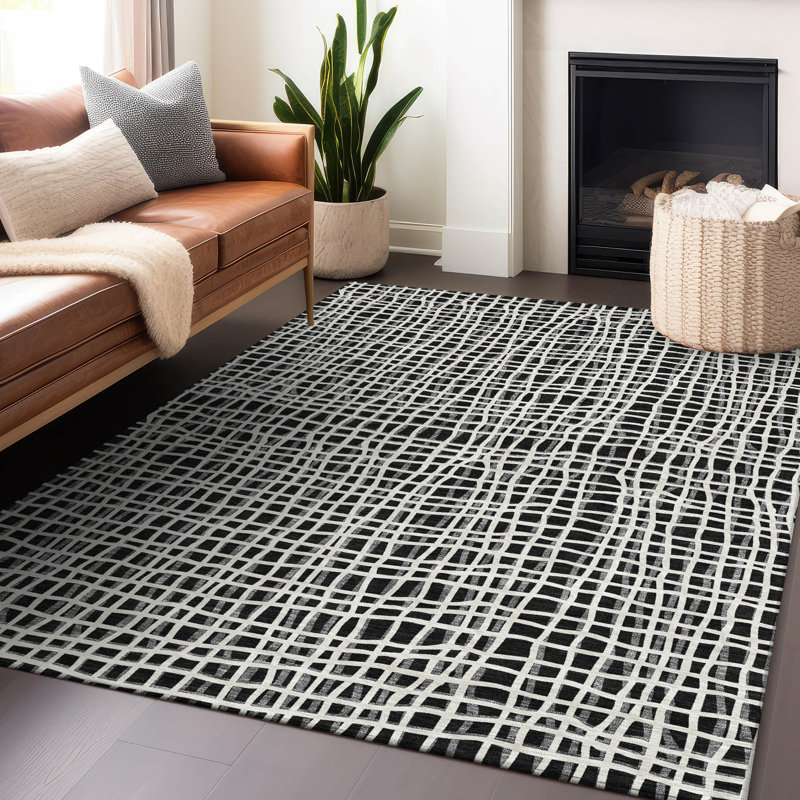 Premium Machine Washable Prisco Black Rug, Rectangle 8' x 10'