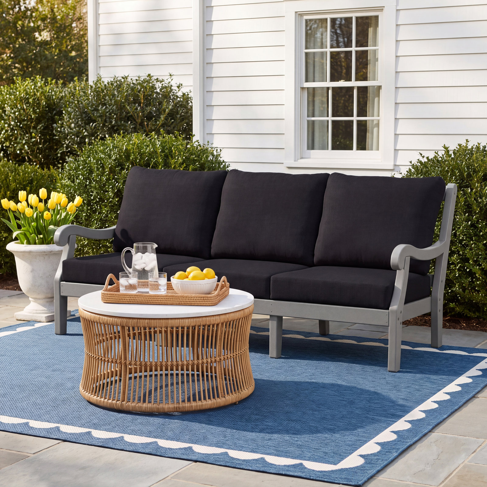 POLYWOOD® Verlyn 72" Patio Sofa, Midnight Linen Cushion/Slate Gray Frame