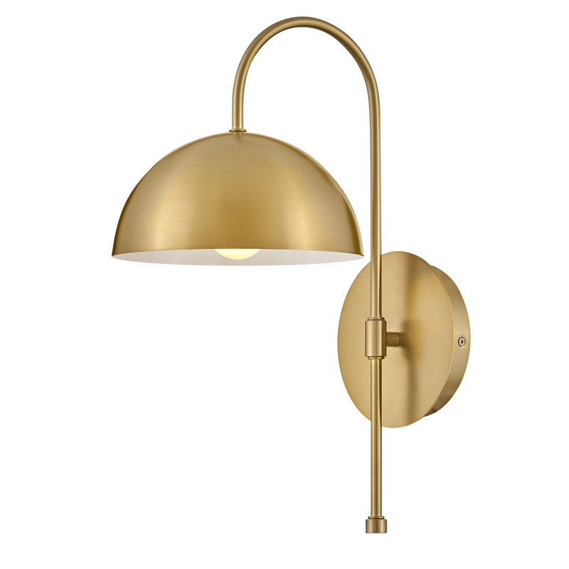 Single Light Gooseneck Wall Sconce with Dome Shade, Lacquered Brass, Lacquered Brass