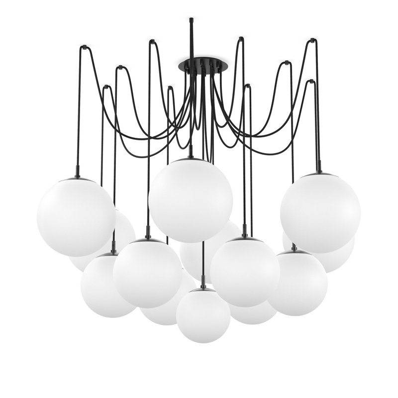Spider 13 - Light Chandelier, Opal Matte Glass, Black Gunmetal