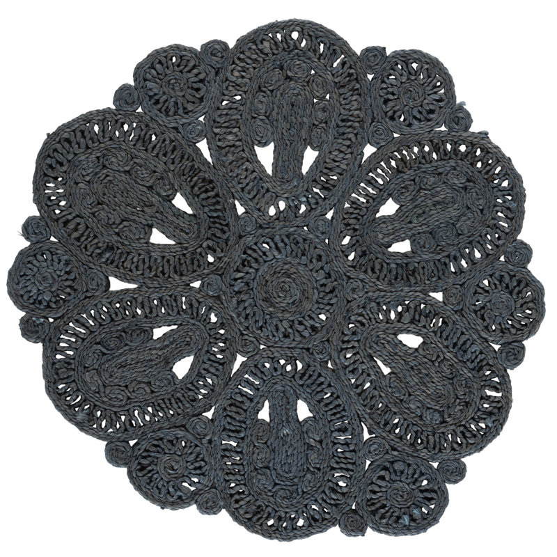 Tapis rond en jute tissé à la main bleu marine Dumas, Rond 3 pi