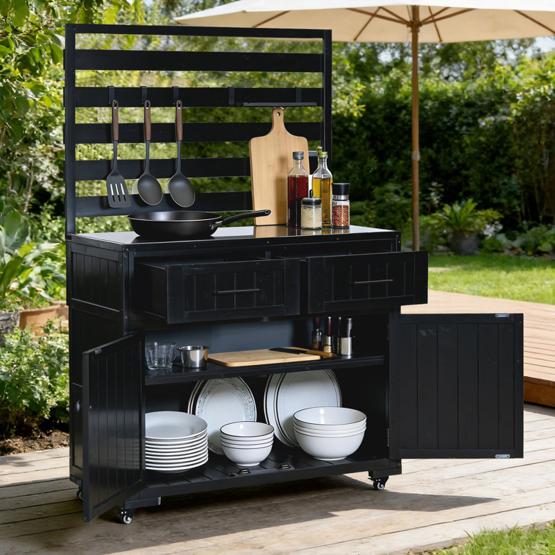 Îlot de cuisine 64,9 po H, Noir
