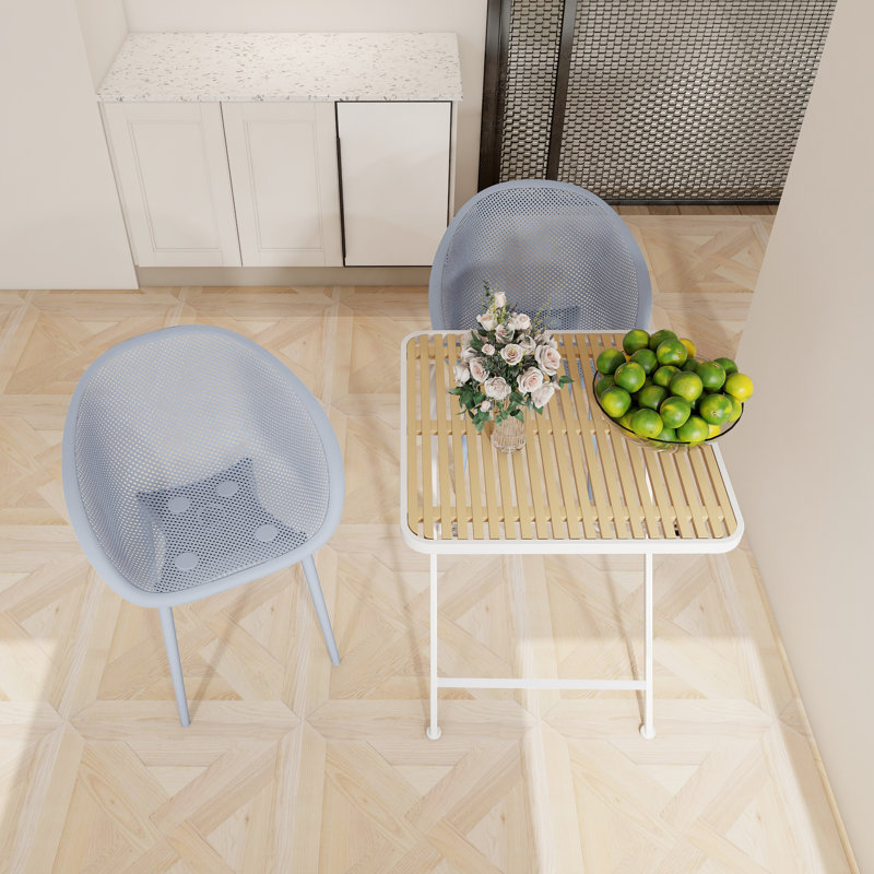 Ensemble bistro pour 2 personnes avec table en métal et chaises PP, Bleu clair bébé