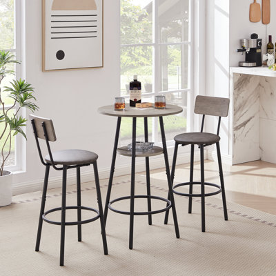 Ensemble de tabourets de bar ronds rembourrés avec dossier, tablette, gris, l 23,62 po x P 23,62 po x H 35,43 po | Idée de cadeau