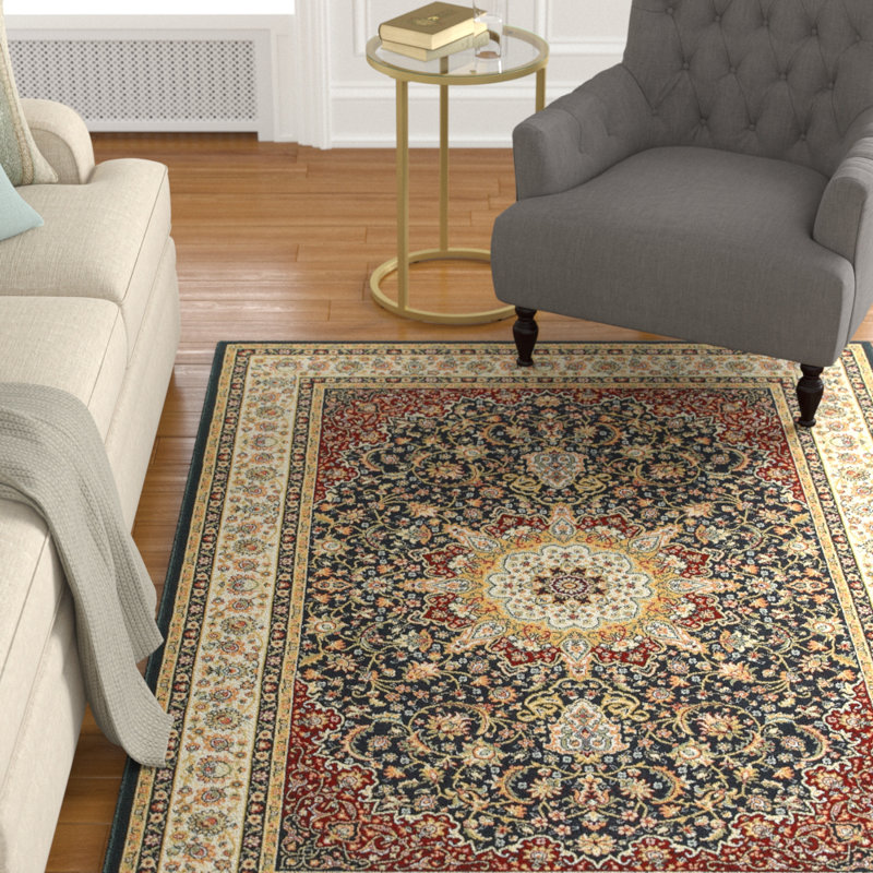 Tapis oriental bleu marine / ivoire Greenwich, Rectangle 7 pi 10 po x 10 pi 10 po