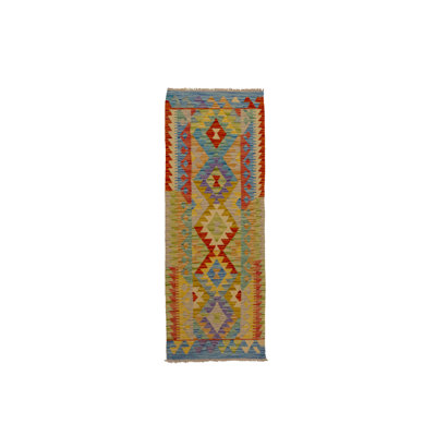 Anaheim Rectangle 21 cm x 57 cm Geometric Wool Flatweave Kilim Area Rug