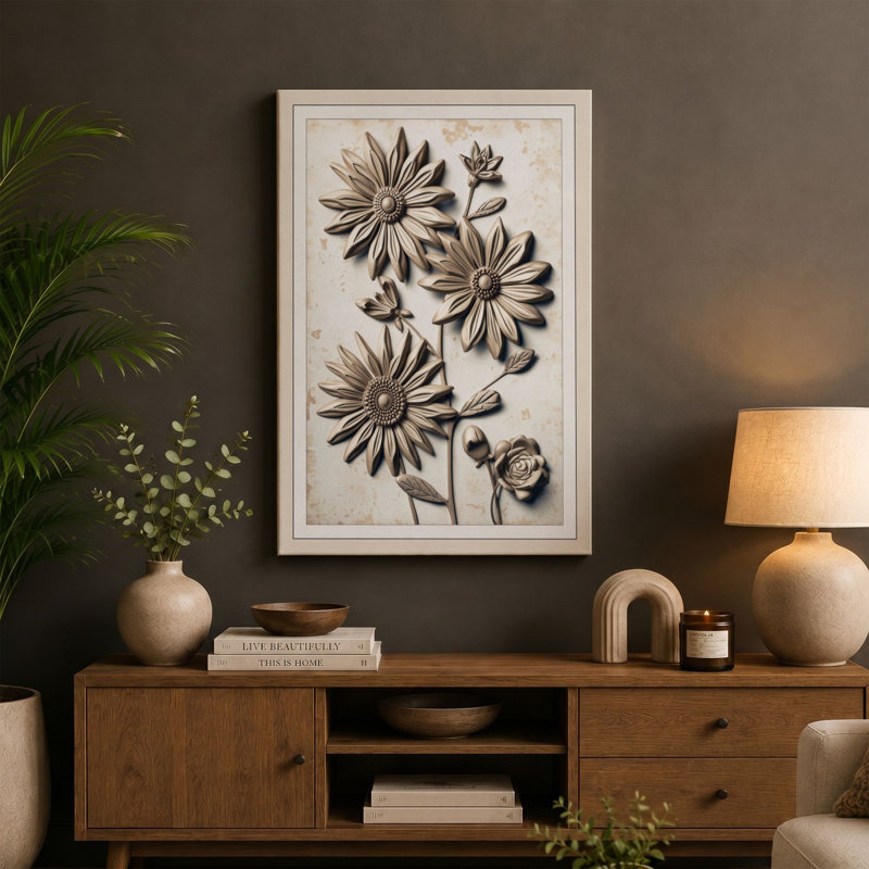Study: Daisies Botanical - Wrapped Canvas, 24x16 - 61.0 x 40.6 cm, Sage Border
