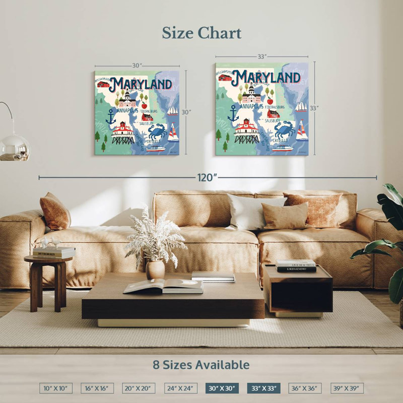 Cartes Aliaz State - Attraits du Maryland, H 33 po x l 33 po
