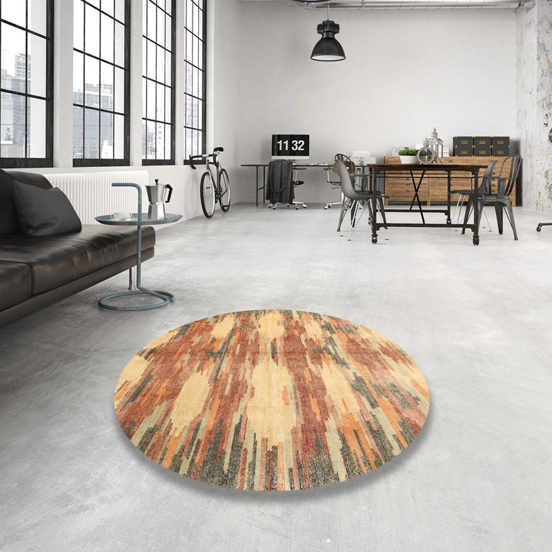 Tapis contemporain orange / jaune, Rond 8 pi