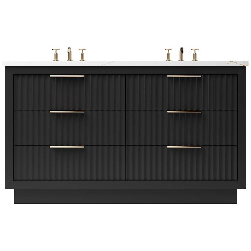 Lecrieú Double Drawer Bath Vanity, Noir, Rose Gold, 72"