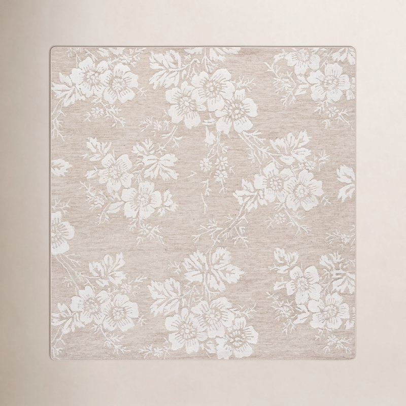 Hand-Tufted Wool Floral Rug, Square 6'