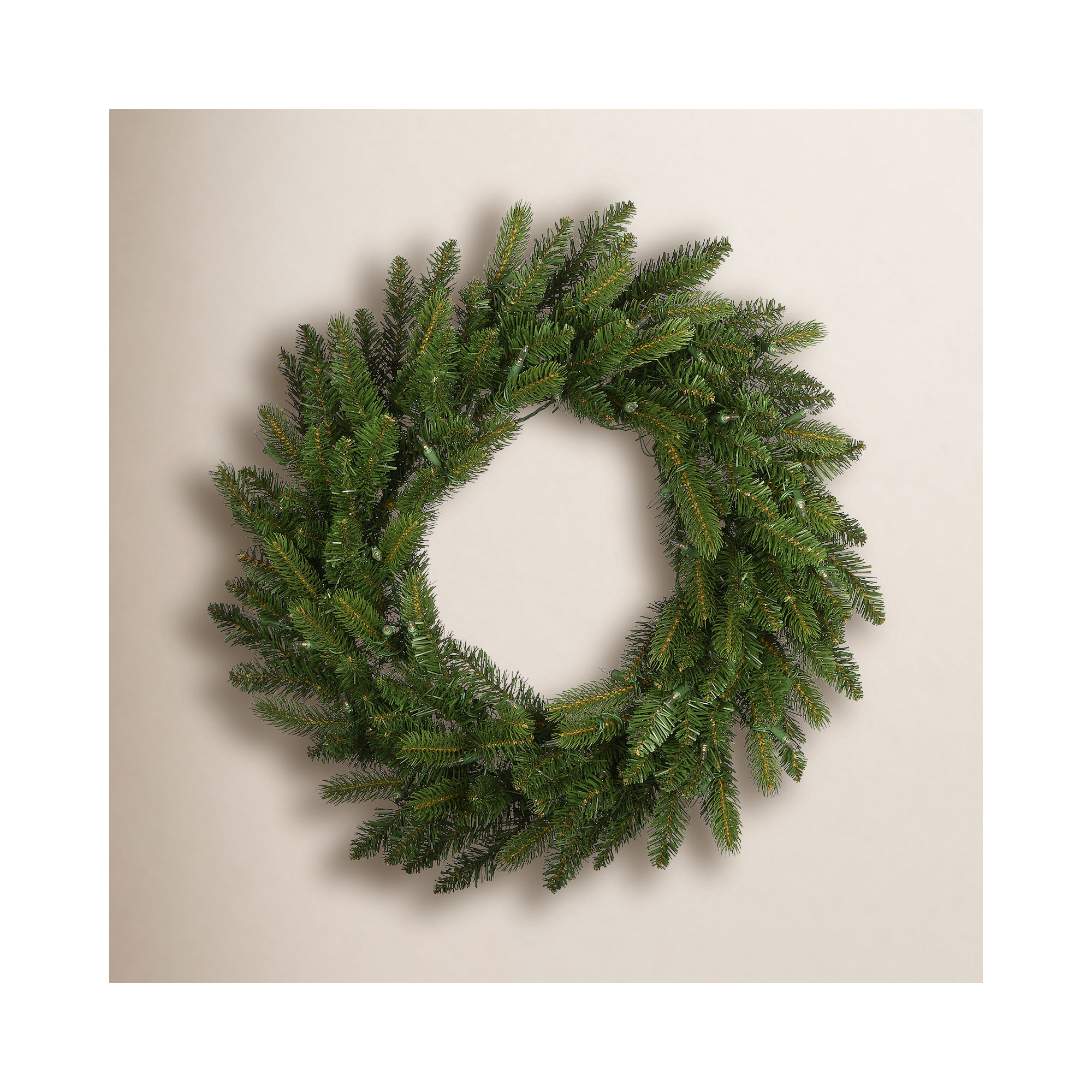 The Holiday Aisle® Grande Fir Wreath with Warm White LED Lights, 24" H x 24" W x 5" D