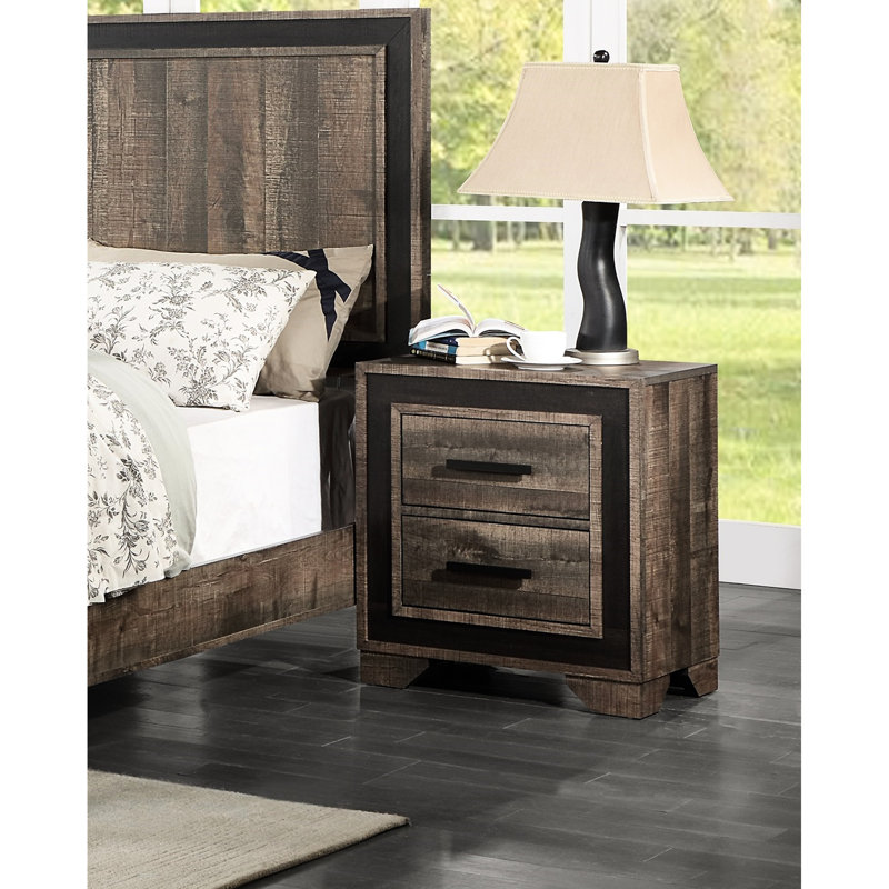 2 tables de chevet de style transitionnel avec finition chêne pour chambre à coucher moderne