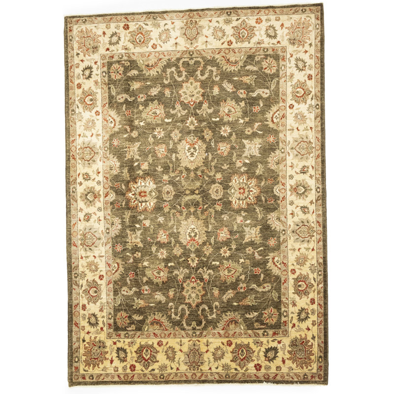 Tapis brun traditionnel fait à la main 6X9 Peshawar