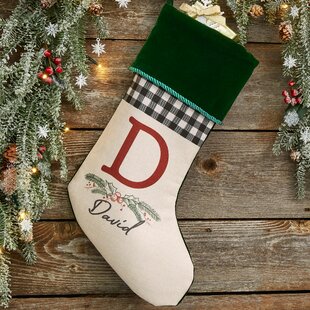 Tokforty 20 Inches White Velvet with White Super Soft Plush Cuff Monogram Christmas Stockings, Xmas Personalized Embroidered Letter Stockings for