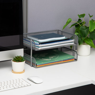Mind Reader Stackable Paper Tray, Desktop Organizer, File Storage, Office, Metal Mesh, 13.5"L x 10"W x 7.25"H, 2 Pieces