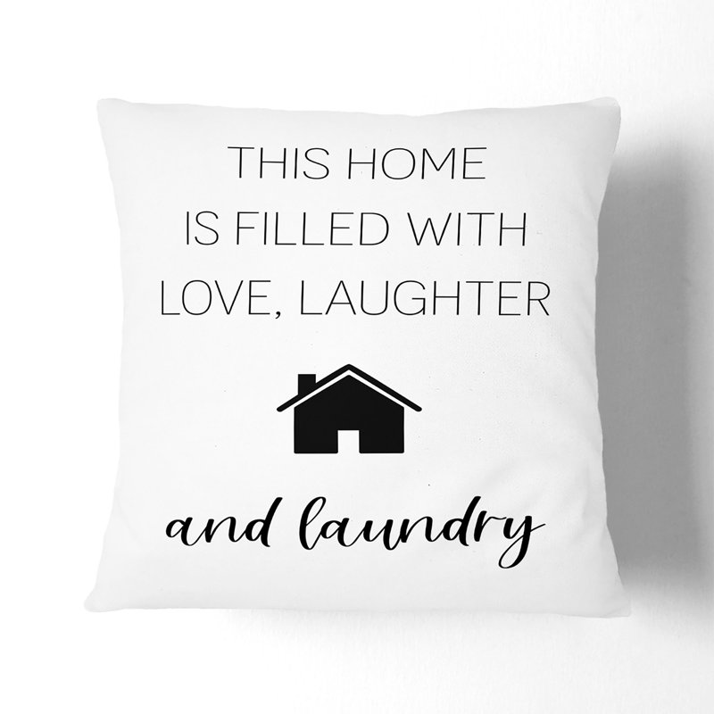 Love Laughter And Laundry Typography Square Throw Cushion, 55cm H x 55cm W x 20cm D, Black