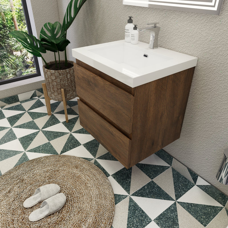 Aylanna Single Bathroom Vanity with Acrylic Top, Rosewood