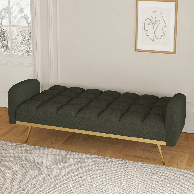 Canapé-lit capitonné avec 2 coussins décoratifs Cleaster, Tissu vert