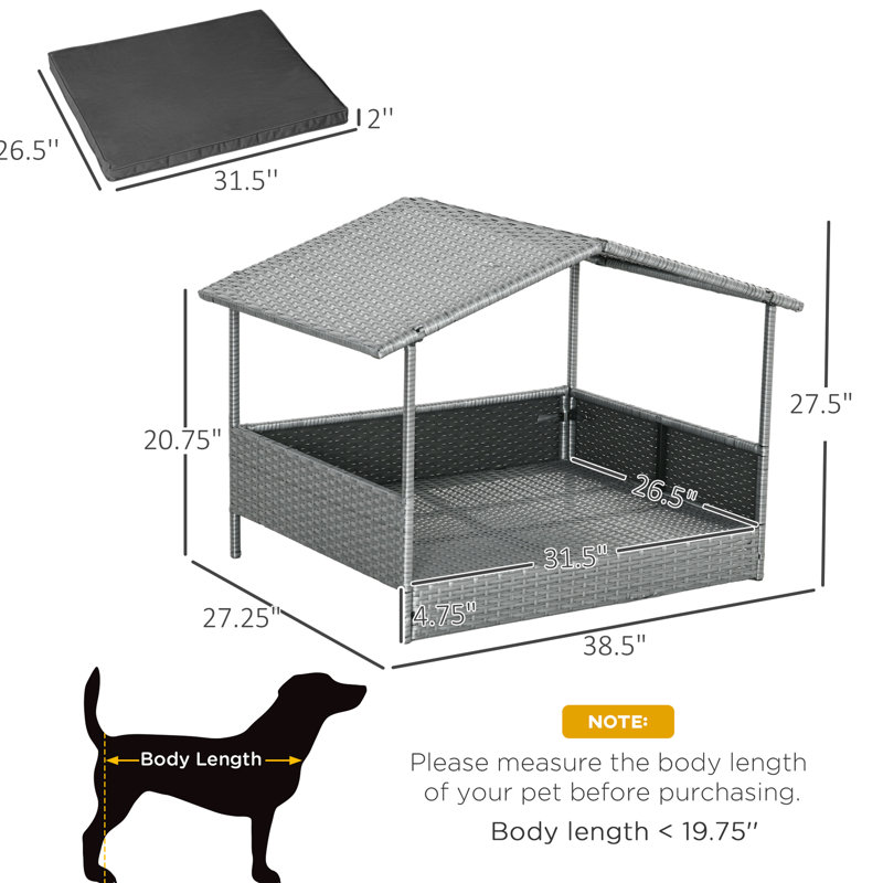Lit à baldaquin pour chien - pour les chiens de petite et moyenne taille, la maison grise et les chiens,