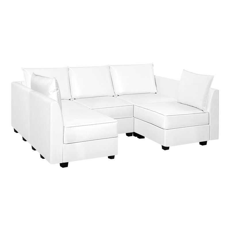 Canapé modulaire en cuir 5 pièces Rudwik pour salon, appartement, bureau, Cuir vif blanc éclatant